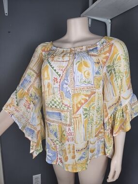 Mlle Gabrielle Yellow Multi-Print Peasant Top